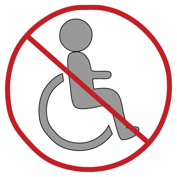 Wheelchair symbol crossed out.